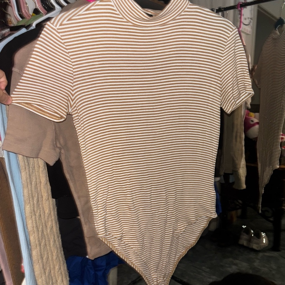 Forever 21 Tan and White Striped Top